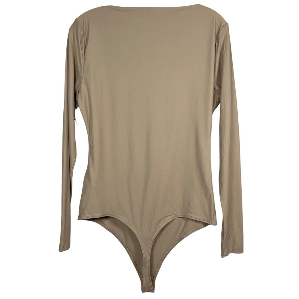 NWT Abercrombie & Fitch Long Sleeve Square Neck Bodysuit Tan Beige Size Large - Picture 2 of 11
